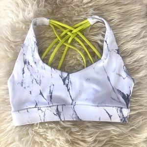 Women’s Marble & Neon Yellow Sports Bra XS